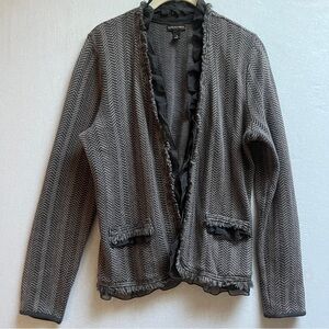 Dana Buchman Herringbone Knit Blazer Jacket Ruffle Trim Wool Blend Sz S
